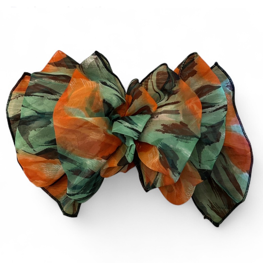 Vibrant Orange and Green Hair Clip Barrette Ribbon - Picture 4 of 5